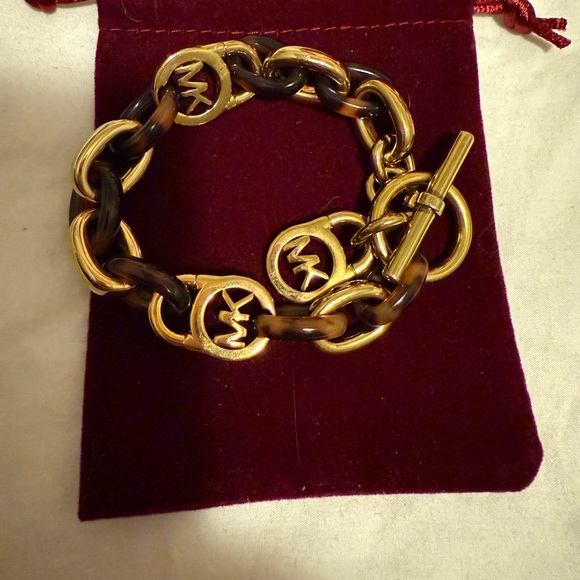 Michael Kors Gold and Brown shell Chain Bracelet - Picture 1 of 4